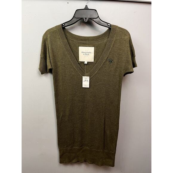 Abercrombie & Fitch Sweater Womens XS‎ Green SIlk Blend V neck Tunic Knit NEW - Picture 1 of 8